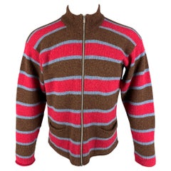 COMME des GARCONS SHIRT Size S Brown Red Blue Stripe Wool Zip Up Jacket