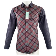 COMME des GARCONS SHIRT Size S Grey Red Plaid Cotton Wool Long Sleeve Shirt