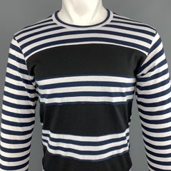 COMME des GARCONS SHIRT Size S Navy Black & White Striped Long Sleeve T-shirt