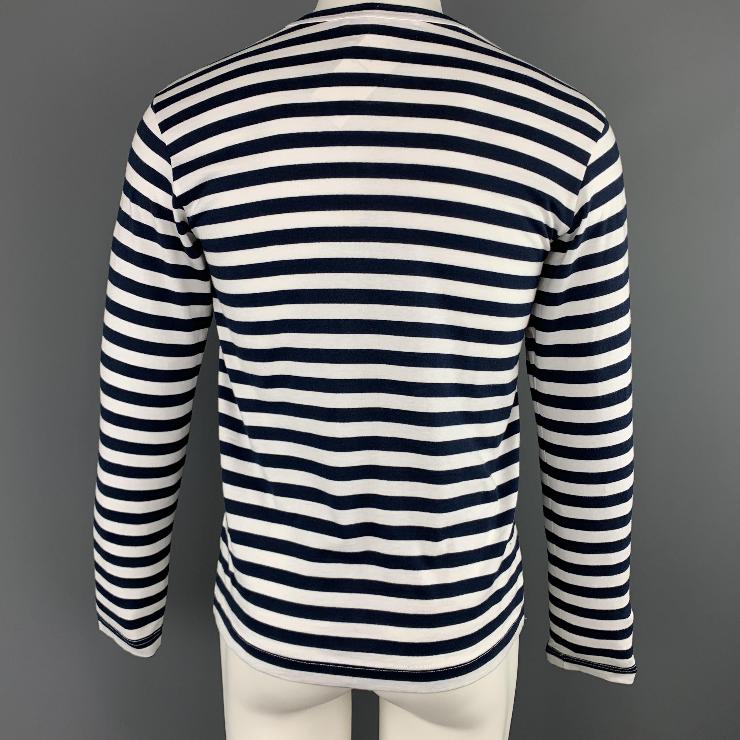 Women's or Men's COMME des GARCONS SHIRT Size S Navy Black & White Striped Long Sleeve T-shirt