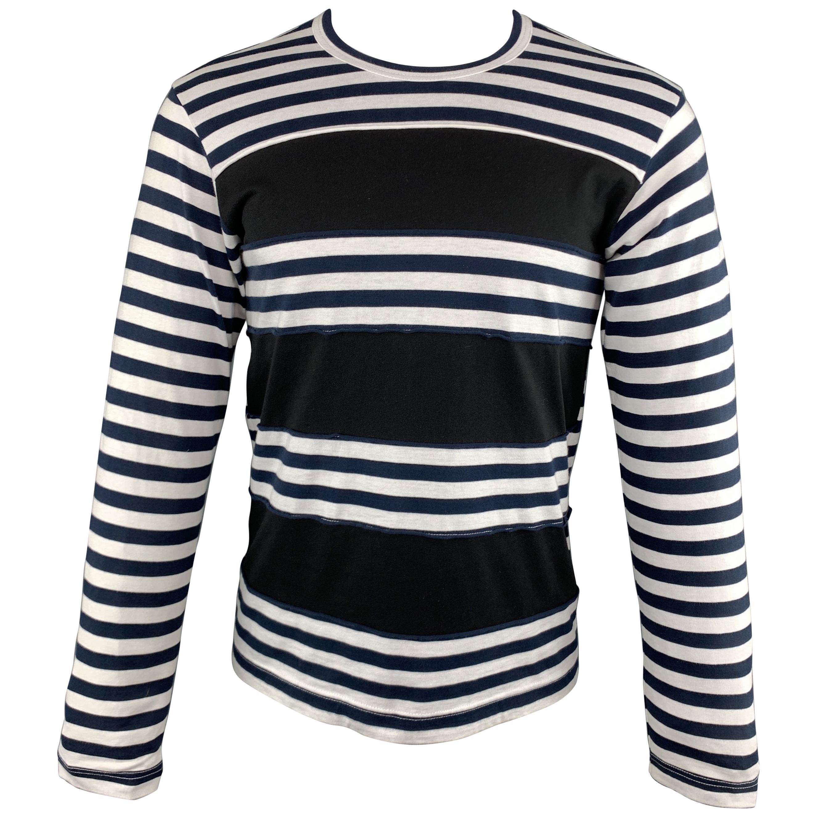 COMME des GARCONS SHIRT Size S Navy Black & White Striped Long Sleeve T-shirt