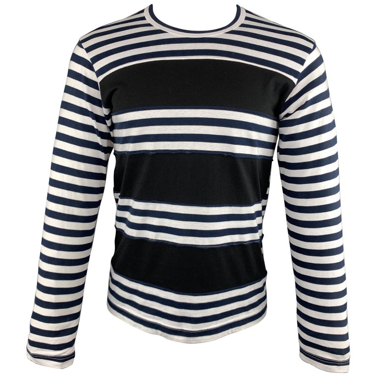 COMME des GARCONS SHIRT Size S Navy Black and White Striped Long Sleeve ...