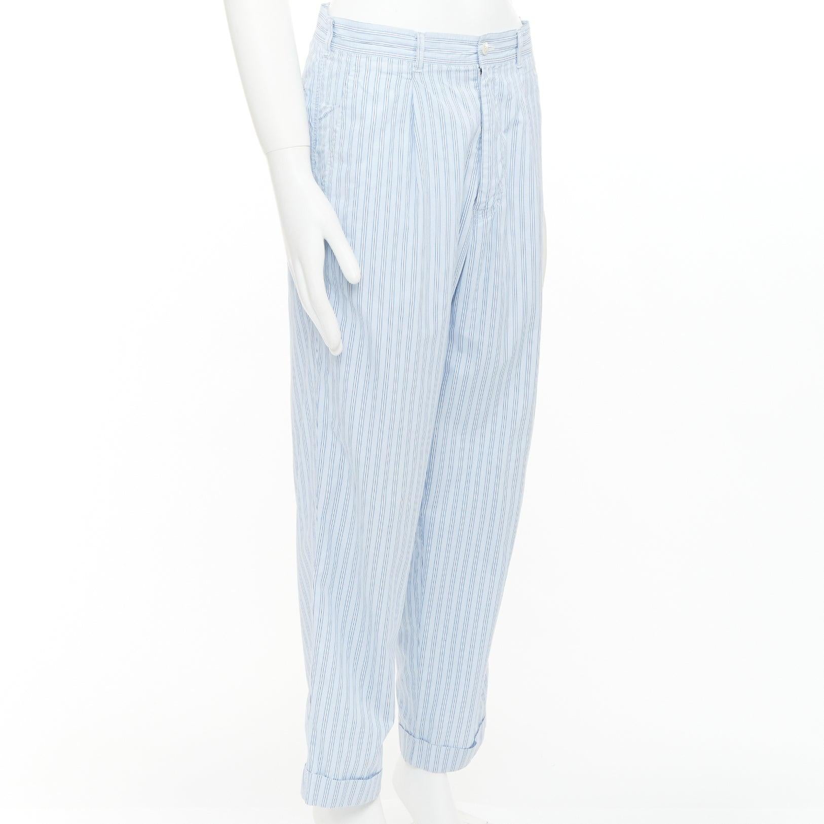 COMME DES GARCONS Pantalones de popelín de algodón a rayas de cintura media estilo pijama S Azul en venta
