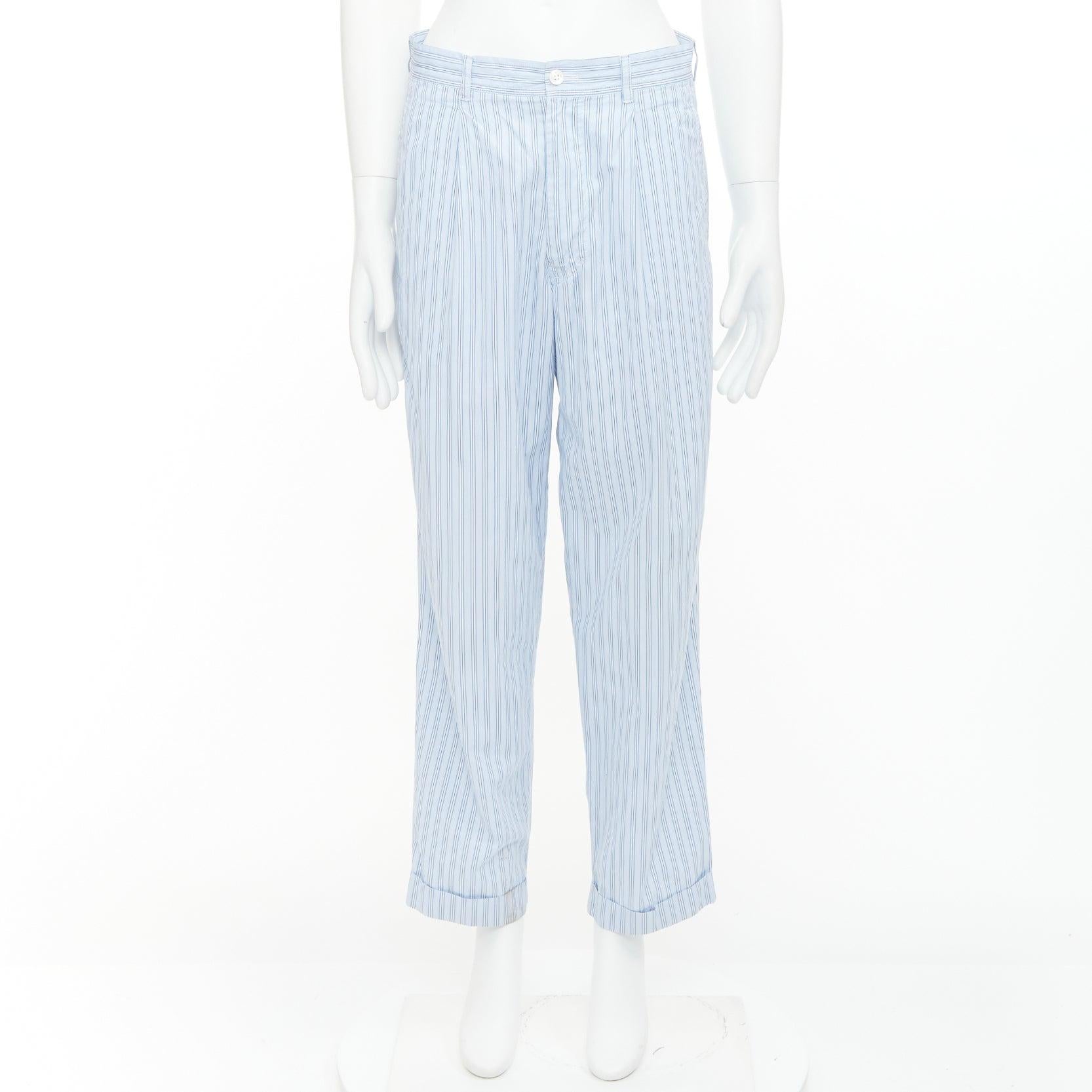 COMME DES GARCONS Pantalones de popelín de algodón a rayas de cintura media estilo pijama S en venta 4