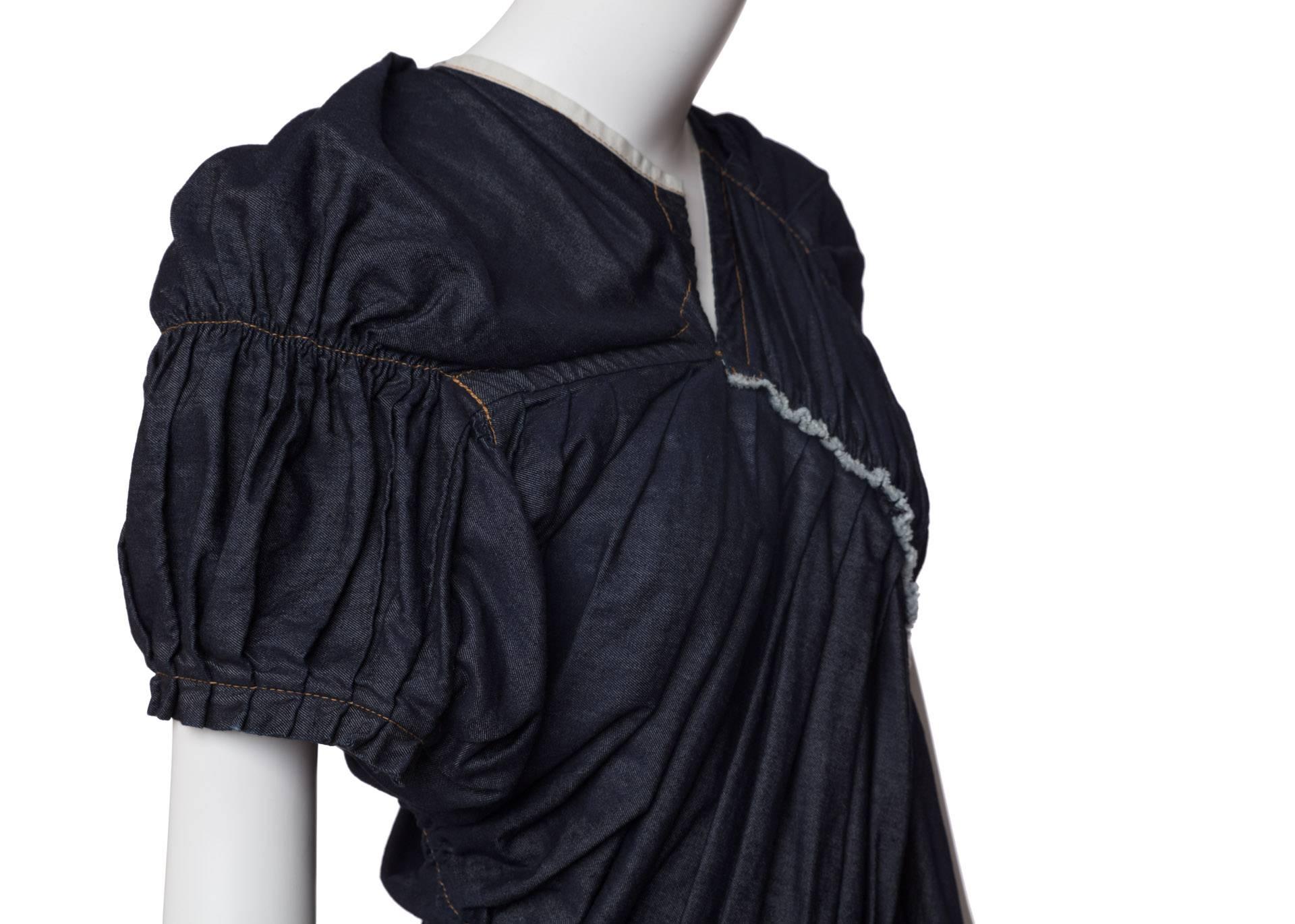   Comme des Garcons  Short Sleeve Sculpted Pleats  Denim Dress For Sale 2