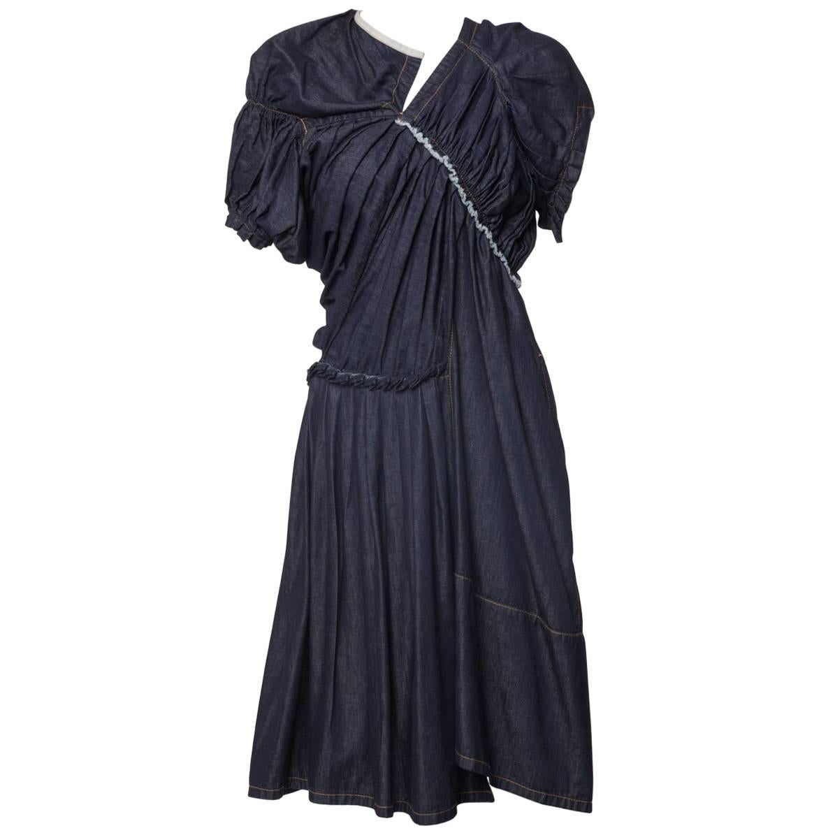   Comme des Garcons  Short Sleeve Sculpted Pleats  Denim Dress For Sale