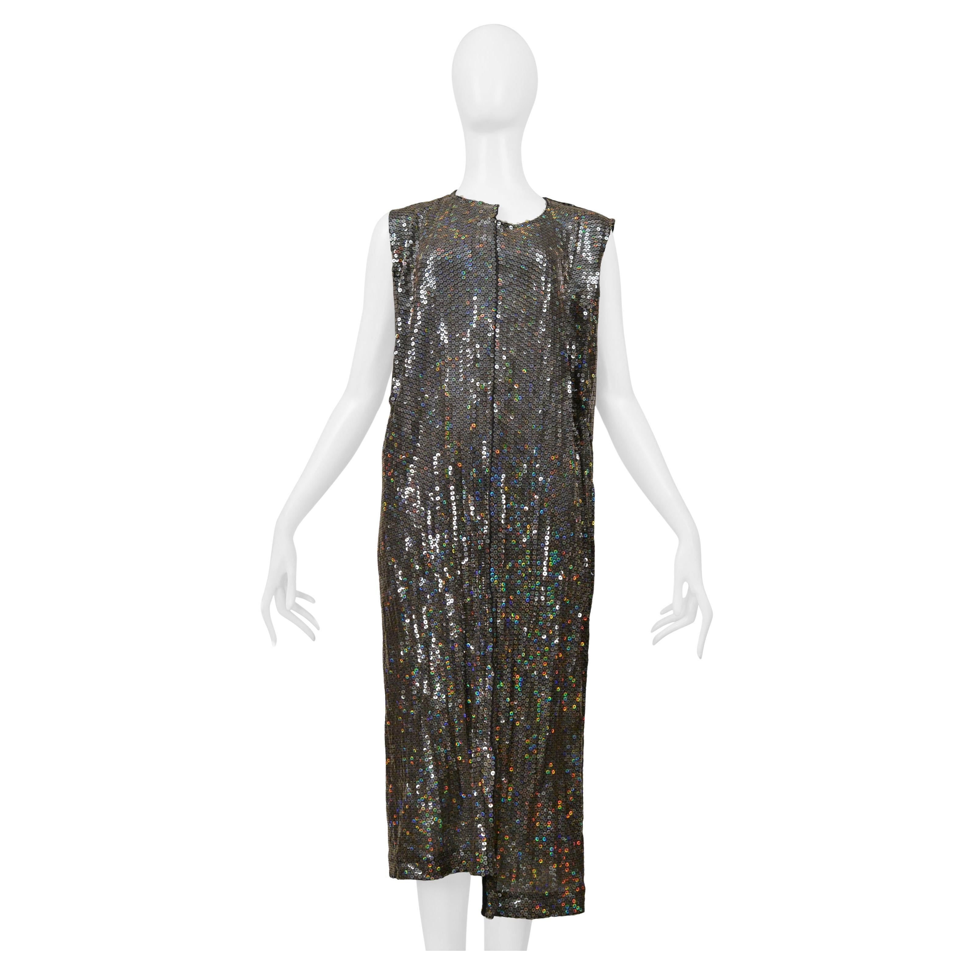 Comme Des Garcons Silver Sequin Asymmetrical Cocktail Dress 2000 For Sale