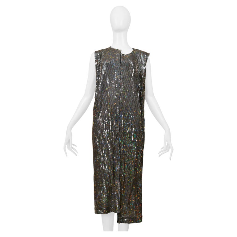 Comme Des Garcons Silver Sequin Asymmetrical Cocktail Dress 2000 For Sale  at 1stDibs