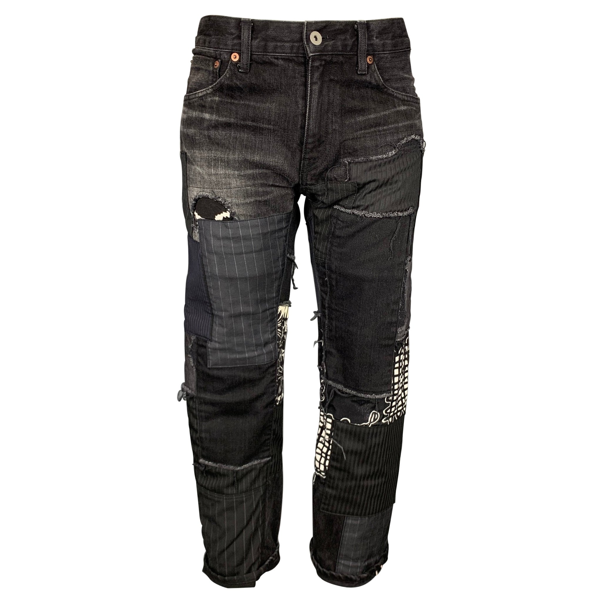 COMME des GARCONS Size 28 Black 
Grey Patchwork Jeans