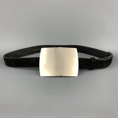 COMME des GARCONS Size 32 Black Suede Large Silver Tone Buckle Belt