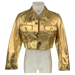 COMME des GARCONS Size 40 Gold Leather Custom American Flag Cropped Jacket