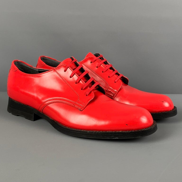 COMME des GARCONS Size 7 Red Leather Lace Up Shoes For Sale at 1stDibs