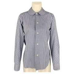 COMME des GARCONS Size L Blue White Cotton Checkered Peter Pan Collar Casual Top