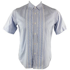 COMME des GARCONS Size L Blue & White Print Cotton Short Sleeve Shirt