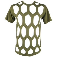 COMME des GARCONS Size L Olive Cut Out Mesh Cotton T-shirt - Spring