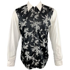 COMME des GARCONS Size L White & Charcoal Floral Cotton Zip Shirt