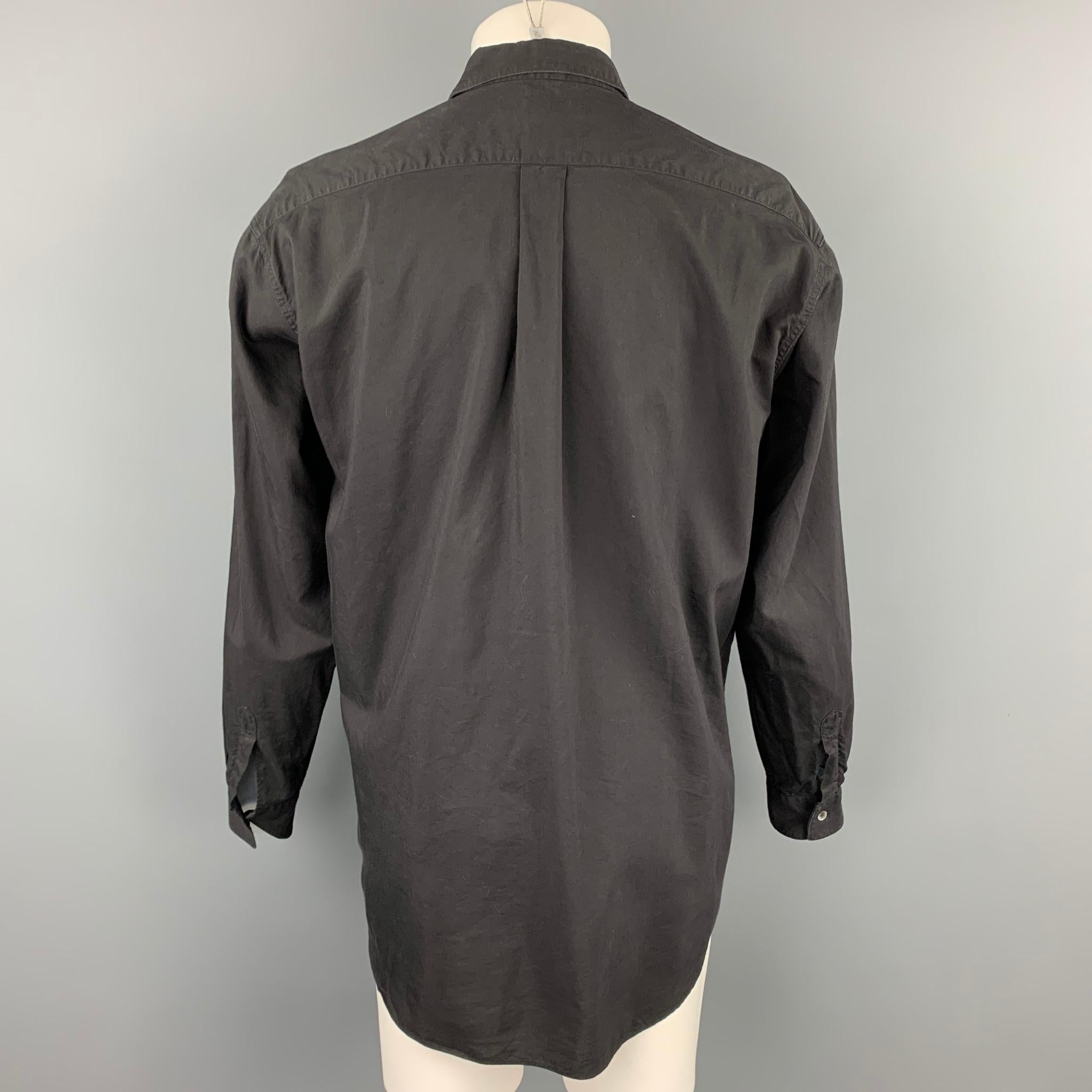 Men's COMME des GARCONS Size M Black & White Mixed Fabrics Button Up Long Sleeve Shirt