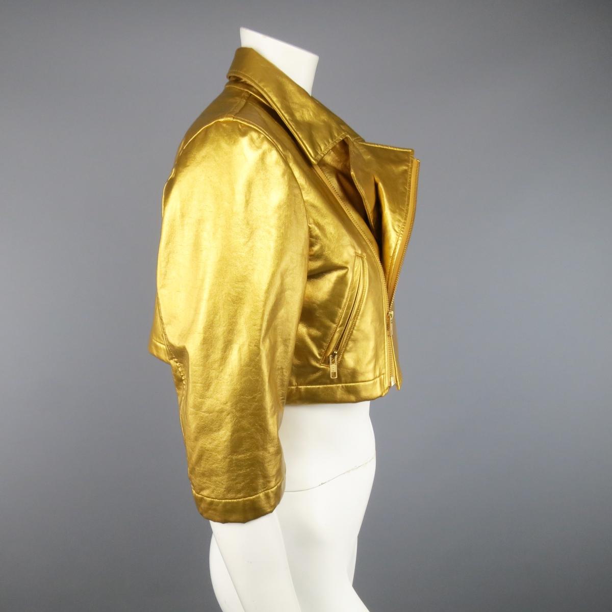 COMME des GARCONS Size M Metallic Gold Cropped Biker Jacket 2007 In Good Condition In San Francisco, CA