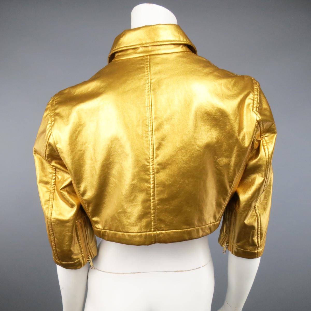Women's COMME des GARCONS Size M Metallic Gold Cropped Biker Jacket 2007