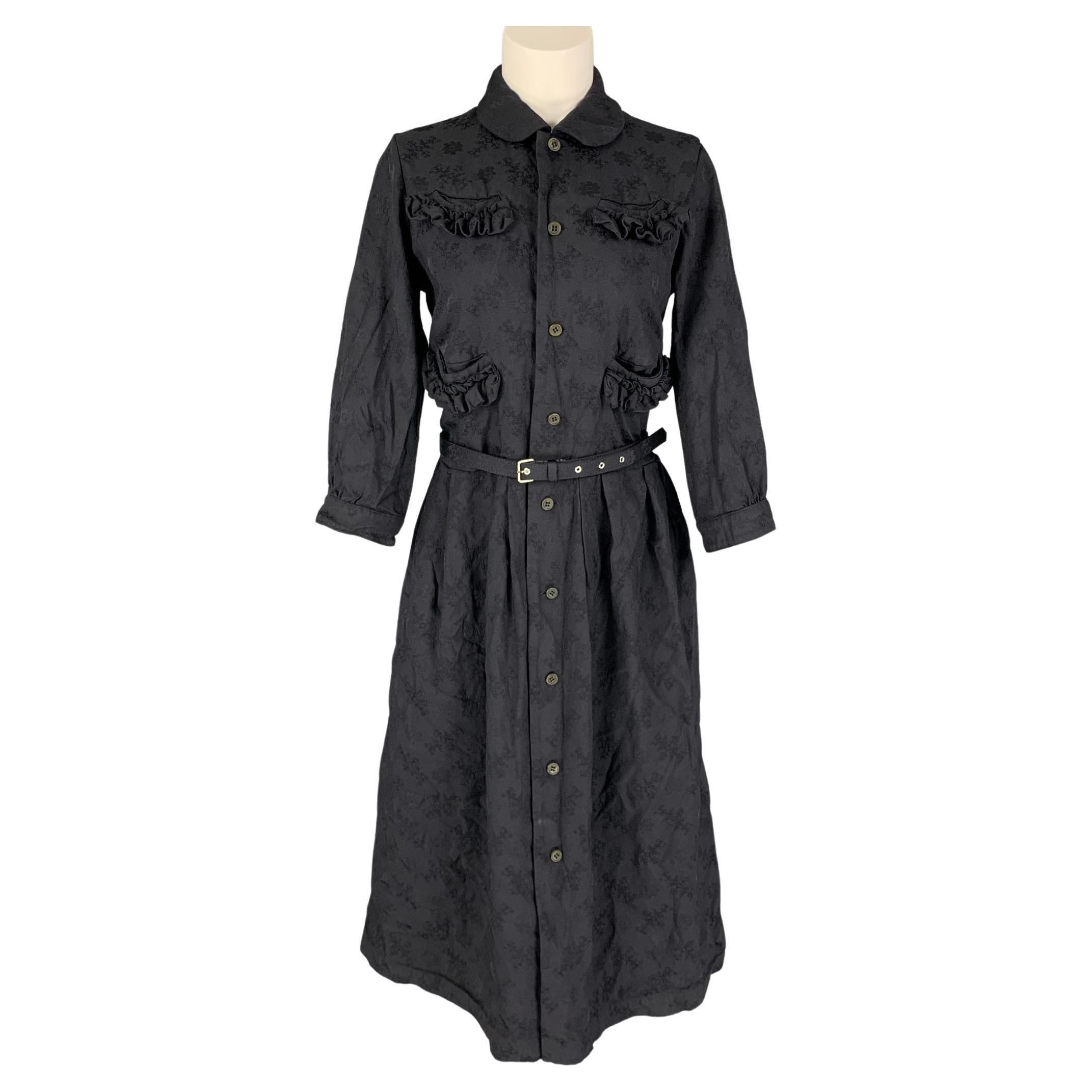 COMME des GARCONS Size M Navy Jacquard Floral Polyester Belted Dress For  Sale at 1stDibs