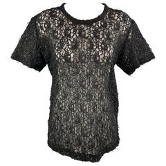 COMME des GARCONS Size S Black Beaded Swirl Lace Short Sleeve Top