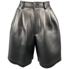 COMME des GARCONS Size S Black Faux Leather Pleated Bermuda Shorts