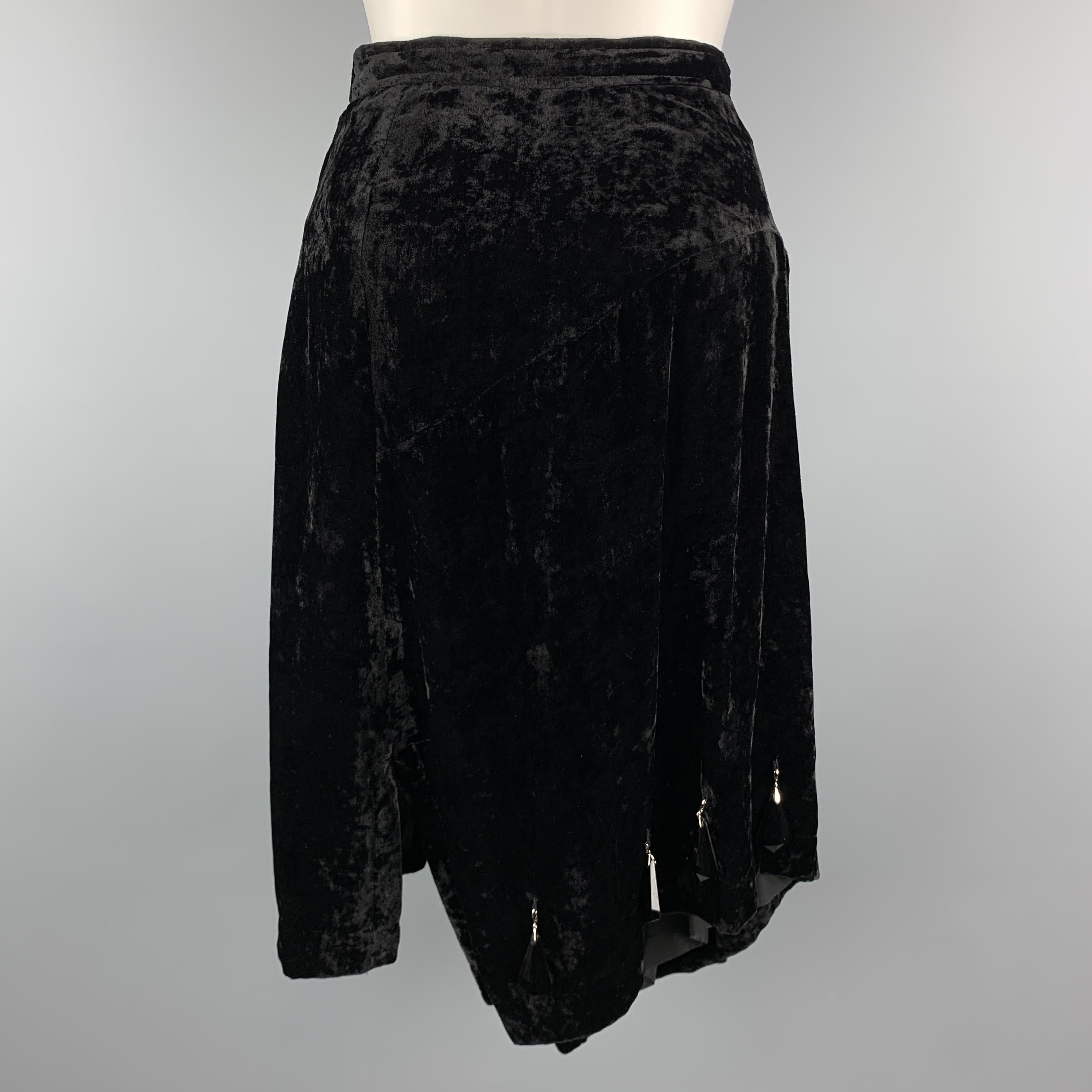 Women's COMME des GARCONS Size S Black Velvet Asymmetrical Hem Black Beads Skirt