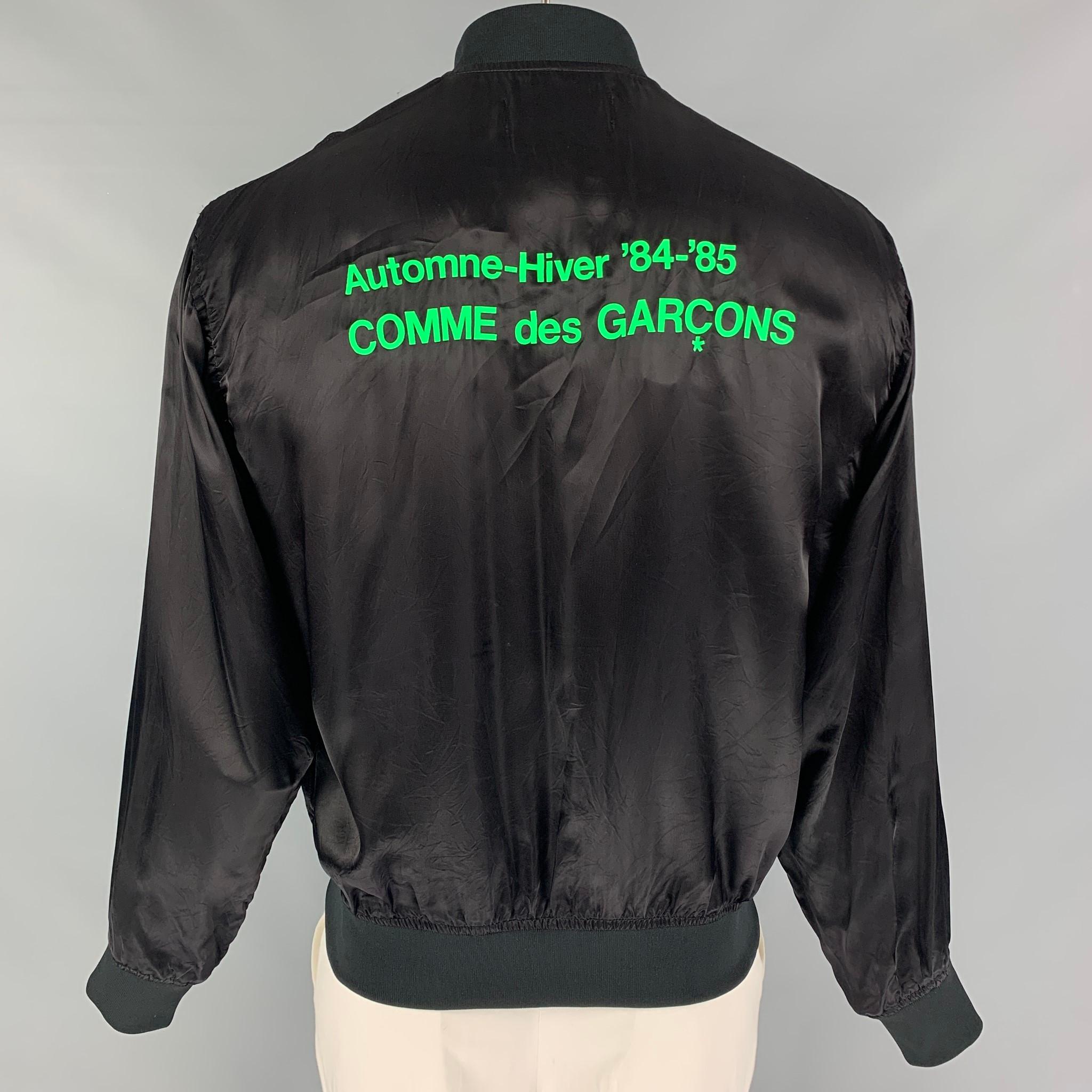 COMME des GARCONS Size XL Black Green Cupro Bomber Jacket In Excellent Condition In San Francisco, CA