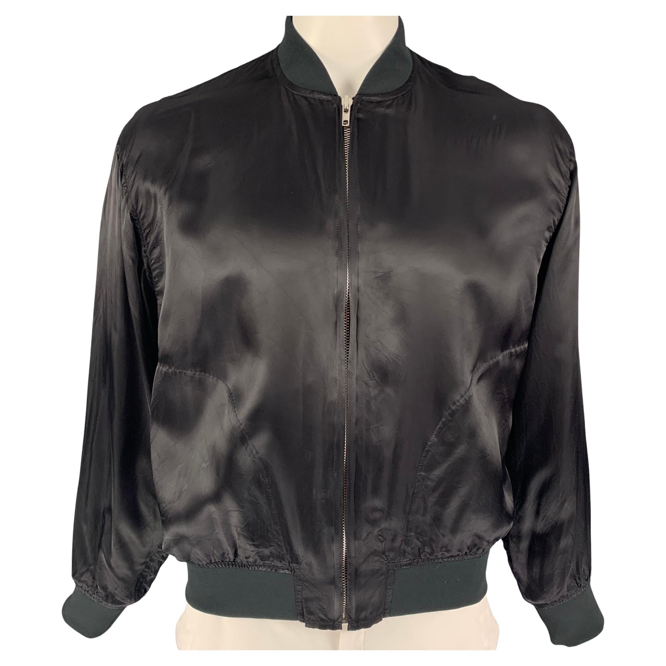 COMME des GARCONS Size XL Black Green Cupro Bomber Jacket