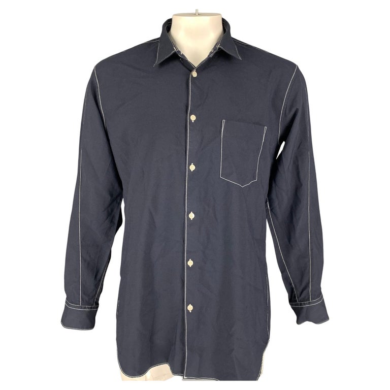 COMME des GARCONS Size XL Navy White Contrast Stitch Polyester Long Sleeve  Shirt For Sale at 1stDibs