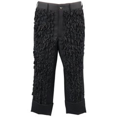 COMME des GARCONS Size XS Black Ruffled Wool Cropped Cuffed Dress Pants