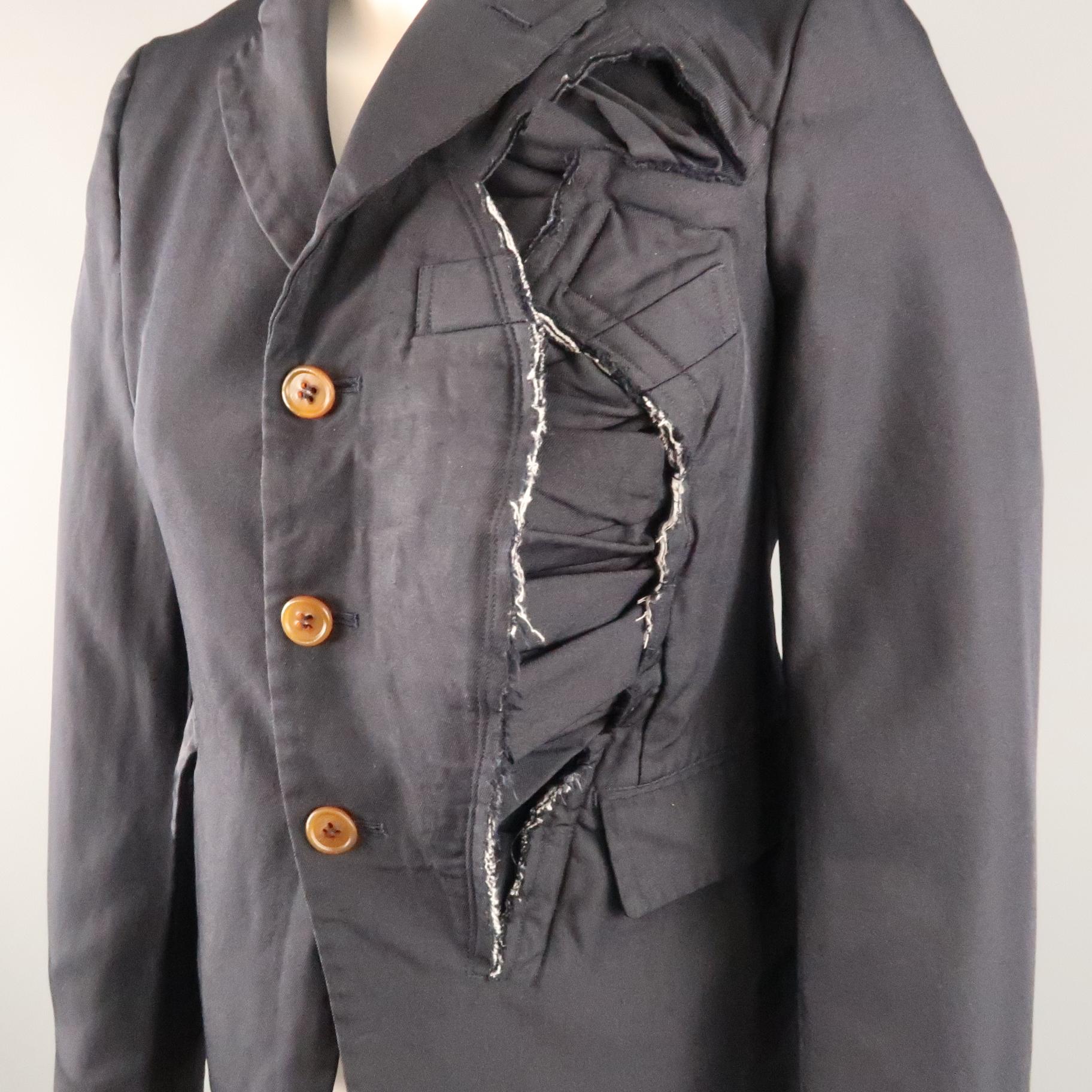 COMME des GARCONS Size XS Navy Ruffle Cutout Notch Lapel Blazer Jacket In Excellent Condition In San Francisco, CA