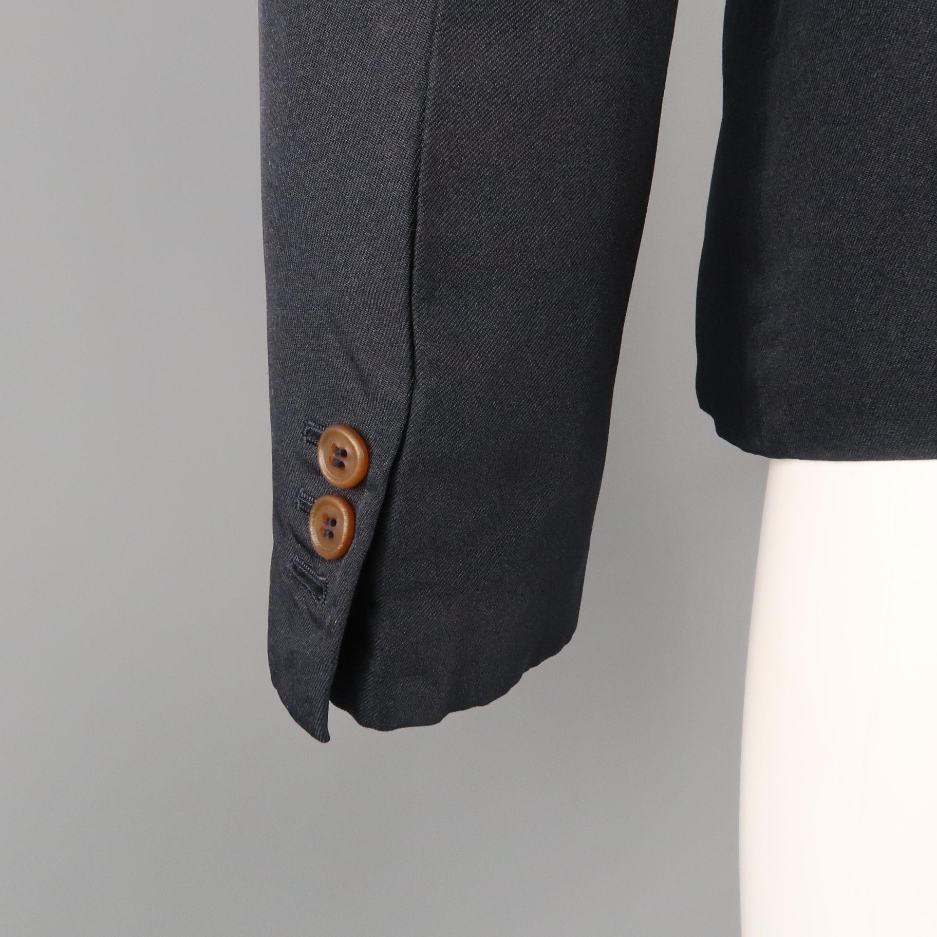 COMME des GARCONS Size XS Navy Ruffle Cutout Notch Lapel Blazer Jacket 1