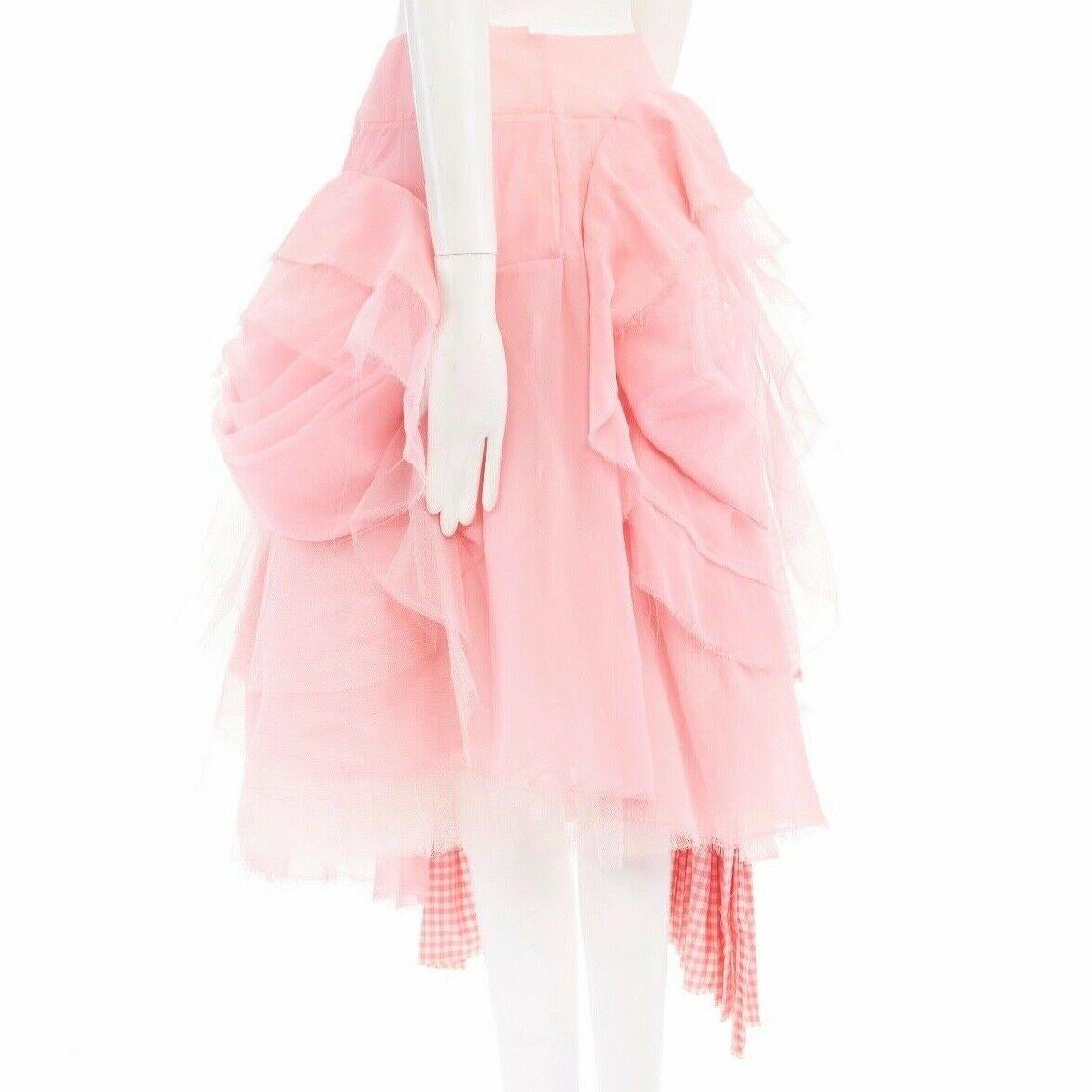Pink COMME DES GARCONS SS05 Punk Ballerina pink overstitched gingham tulle skirt M