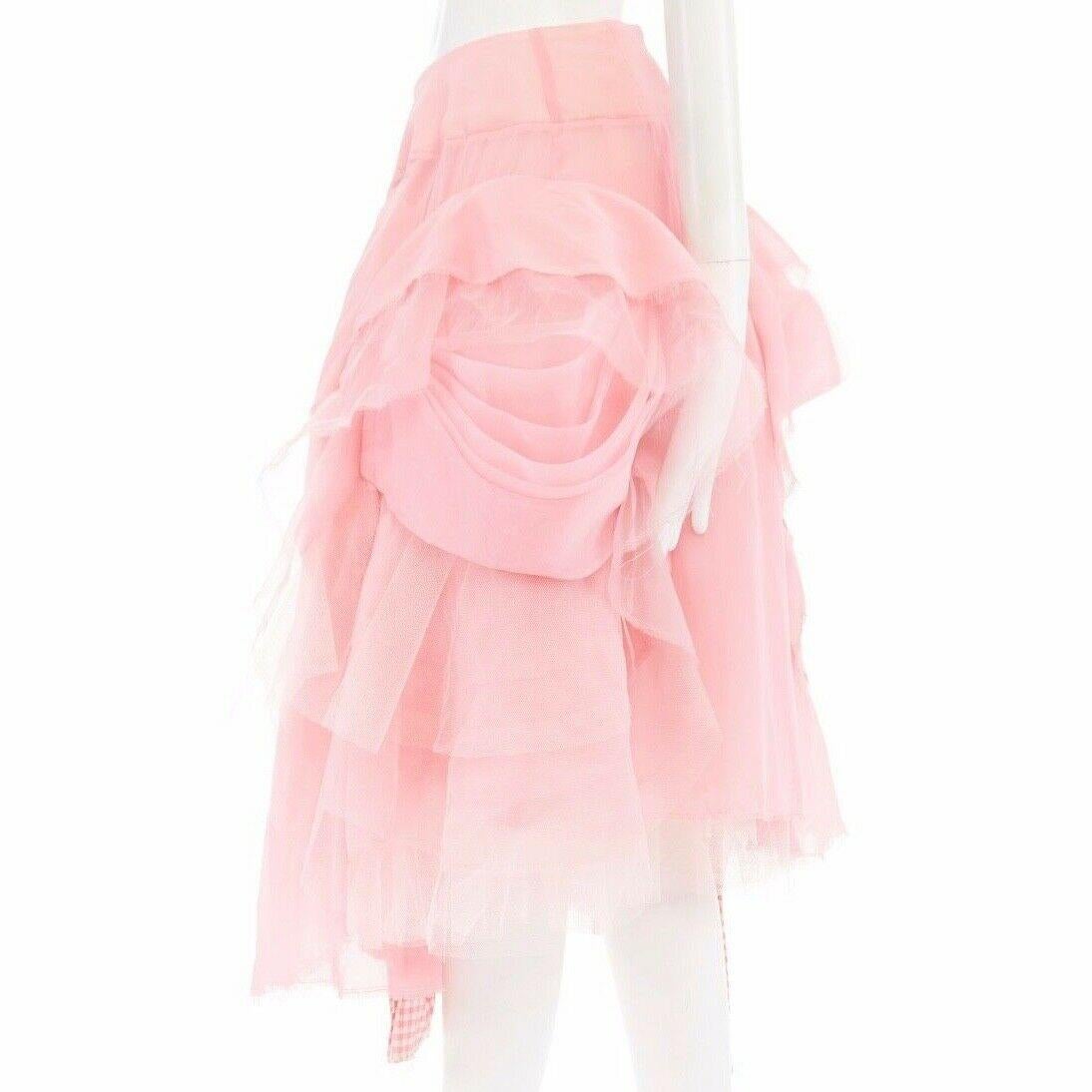 COMME DES GARCONS SS05 Punk Ballerina pink overstitched gingham tulle skirt M In Good Condition In Hong Kong, NT