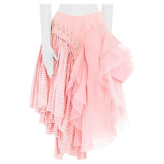 COMME DES GARCONS SS05 Punk Ballerina pink overstitched gingham tulle skirt M