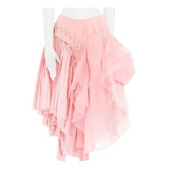 COMME DES GARCONS SS05 Punk Ballerina pink overstitched gingham tulle skirt M