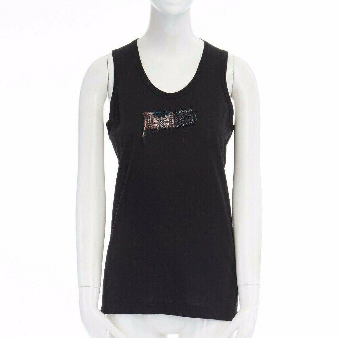 COMME DES GARCONS SS1992 black cotton ethnic raw patch vest tank top S In Excellent Condition In Hong Kong, NT