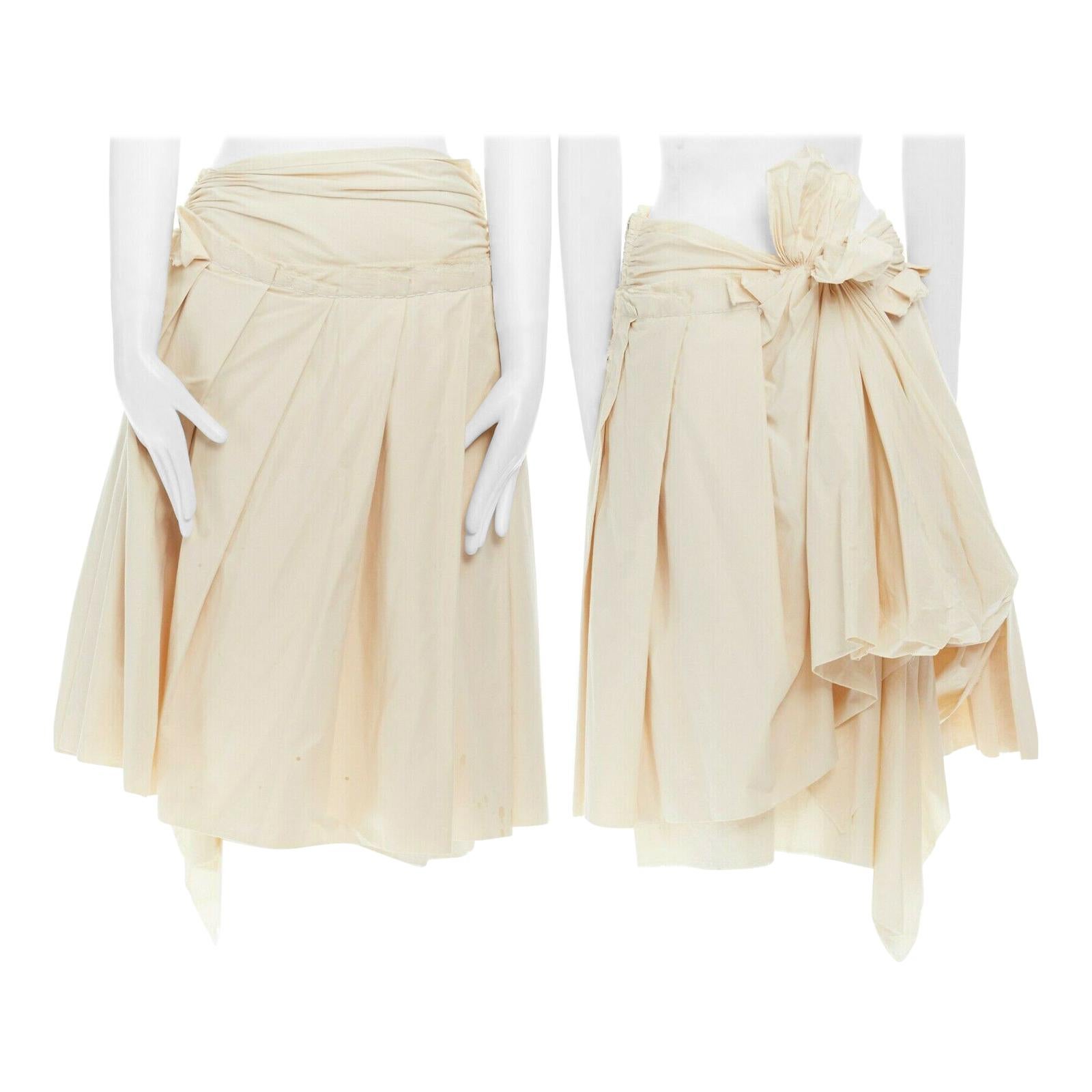 COMME DES GARCONS SS2006 beige cotton pleated bow bustle layered skirt S 27"