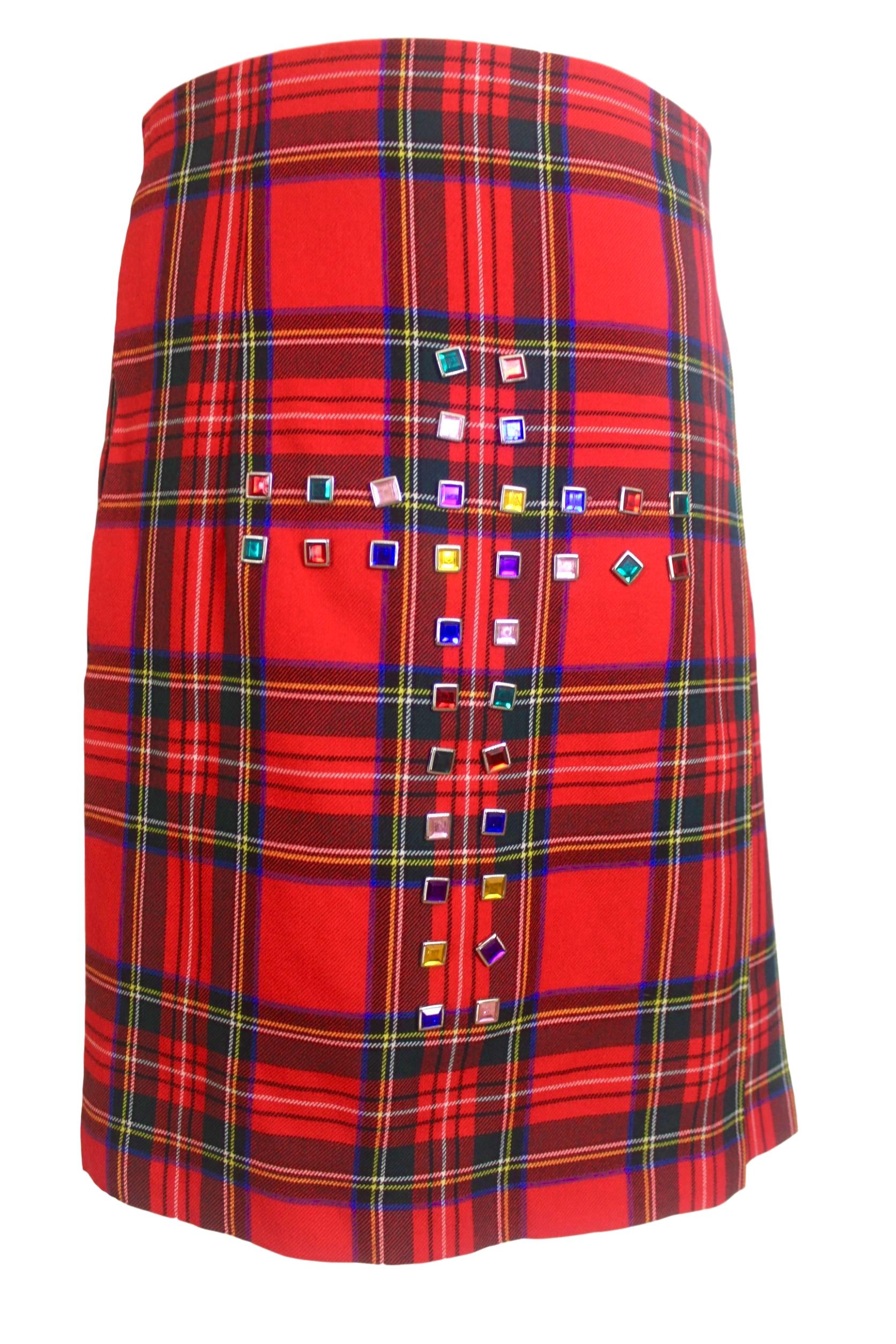Women's or Men's Comme des Garcons Tartan Kilt with Jewel Cross AD2000