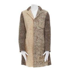 COMME DES GARCONS tri-color brown boiled wool long coat jacket S