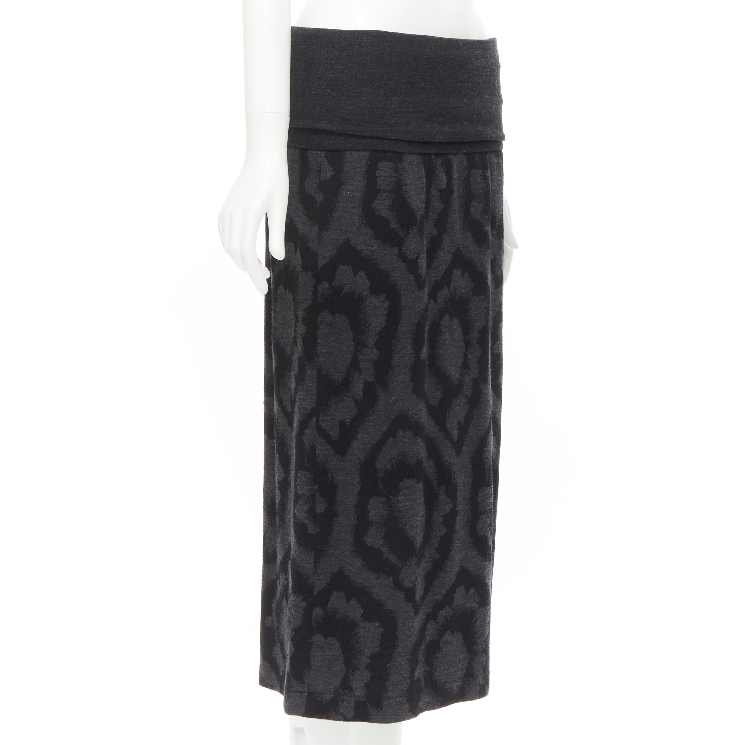Black COMME DES GARCONS TRICOT 1980s Vintage grey floral print foldover waist skirt S For Sale