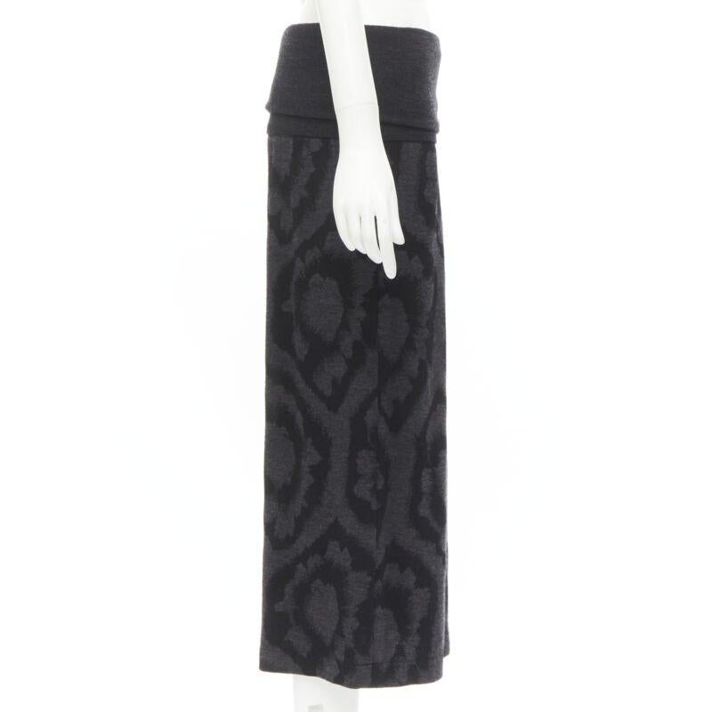 COMME DES GARCONS TRICOT 1980s Vintage grey floral print foldover waist skirt S In Excellent Condition For Sale In Hong Kong, NT
