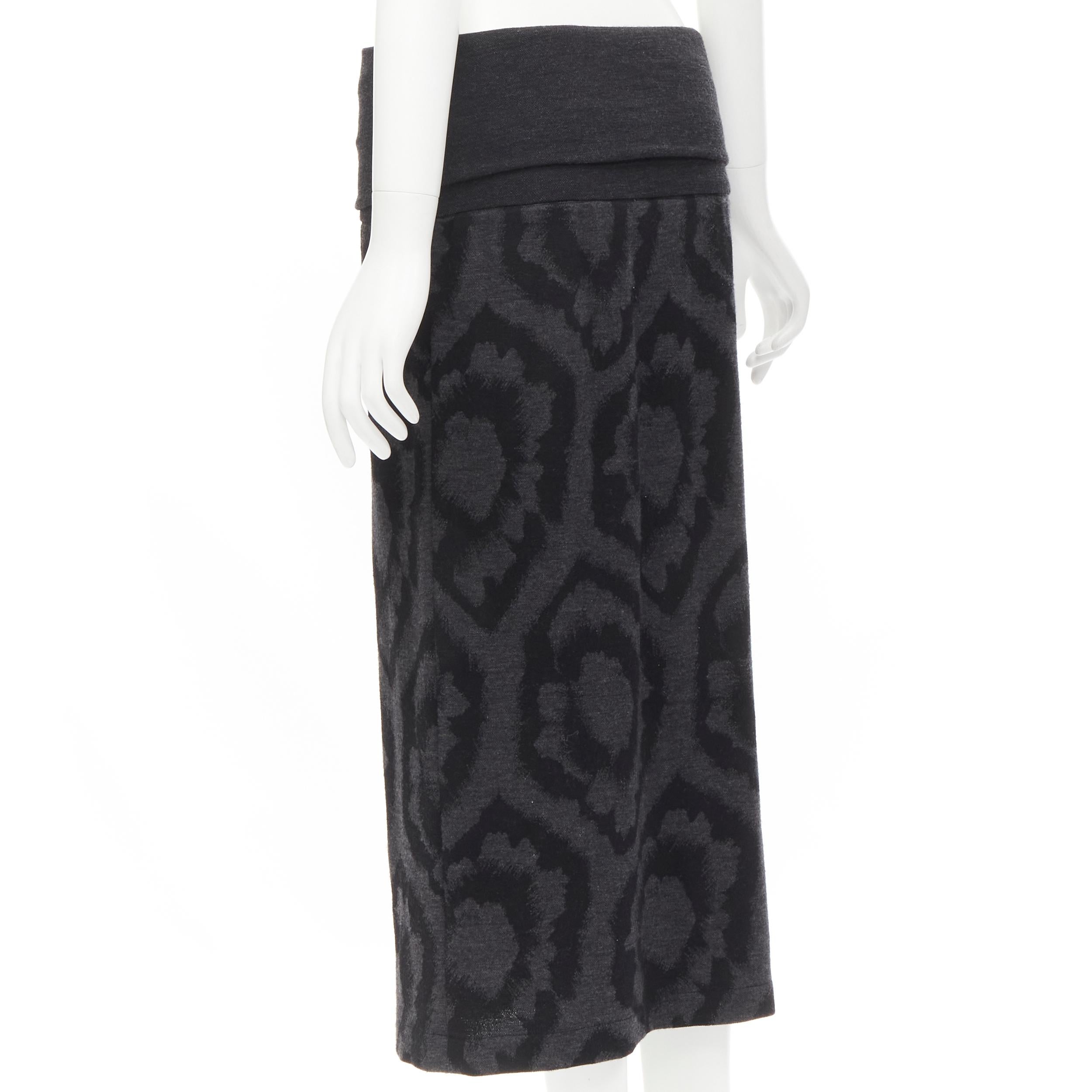COMME DES GARCONS TRICOT 1980s Vintage grey floral print foldover waist skirt S For Sale 1