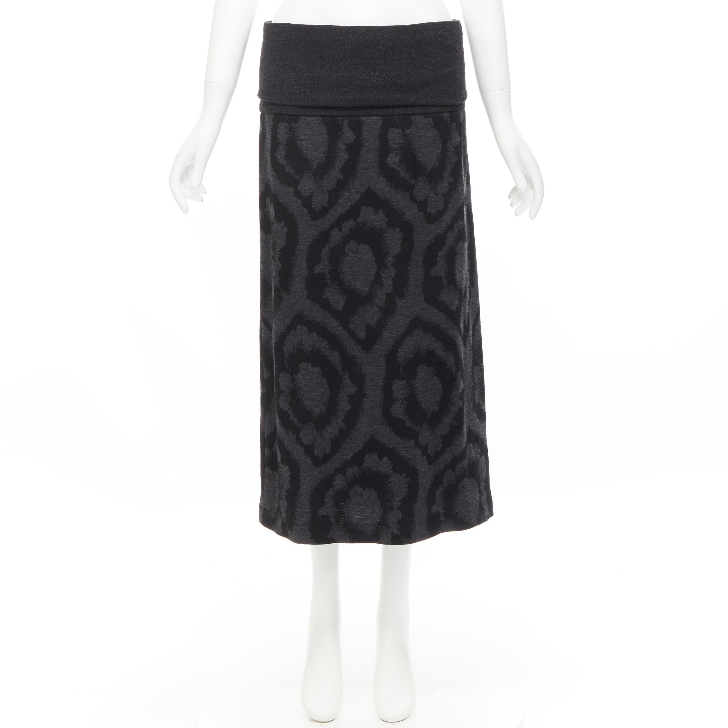 COMME DES GARCONS TRICOT 1980s Vintage grey floral print foldover waist skirt S For Sale 4