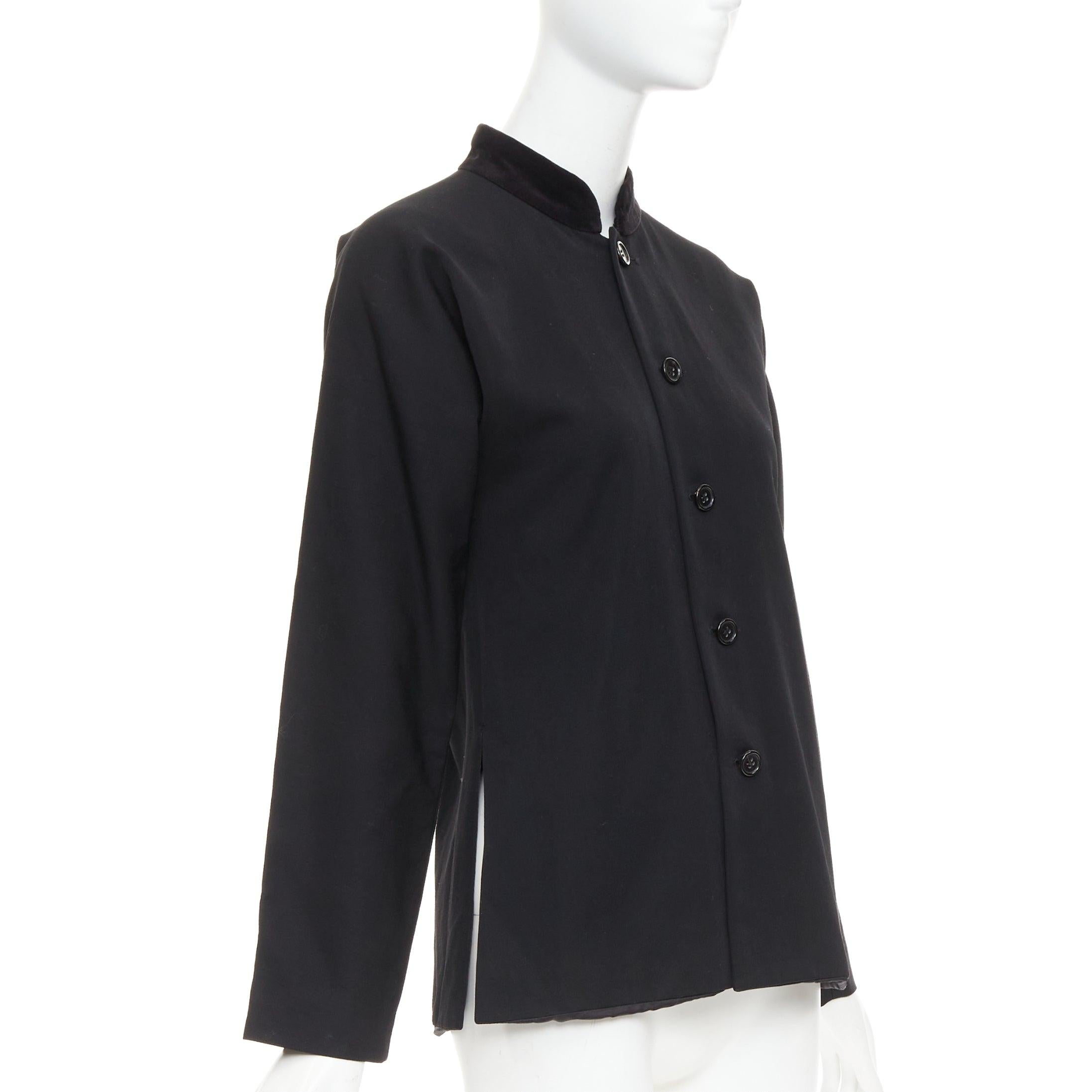 COMME DES GARCONS TRICOT 1998 Chaqueta vintage de terciopelo de lana negra con cuello mandarín en Excelente estado para la venta en Hong Kong, NT