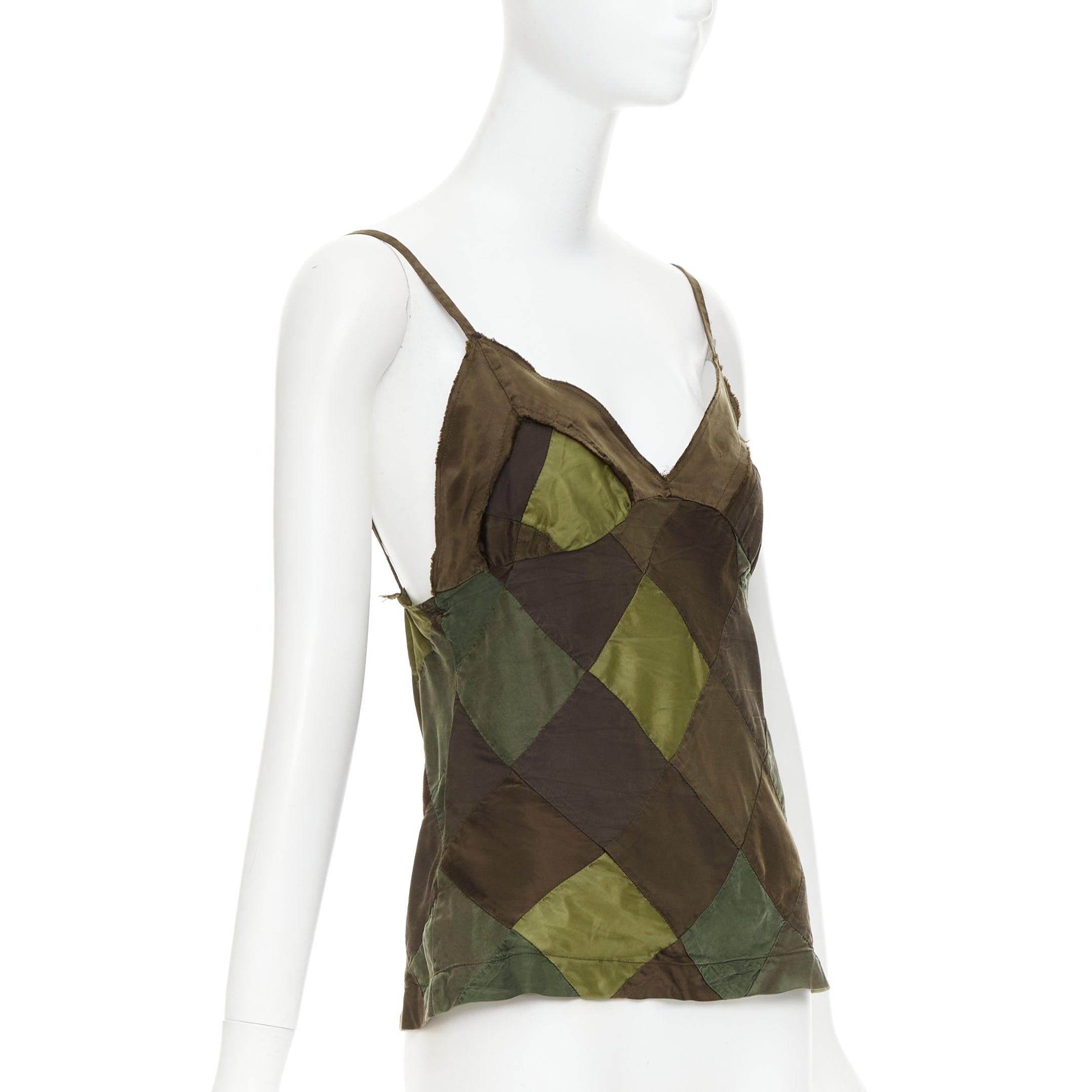 Black COMME DES GARCONS TRICOT 2003 green camo grid patchwork camisole tank top S For Sale