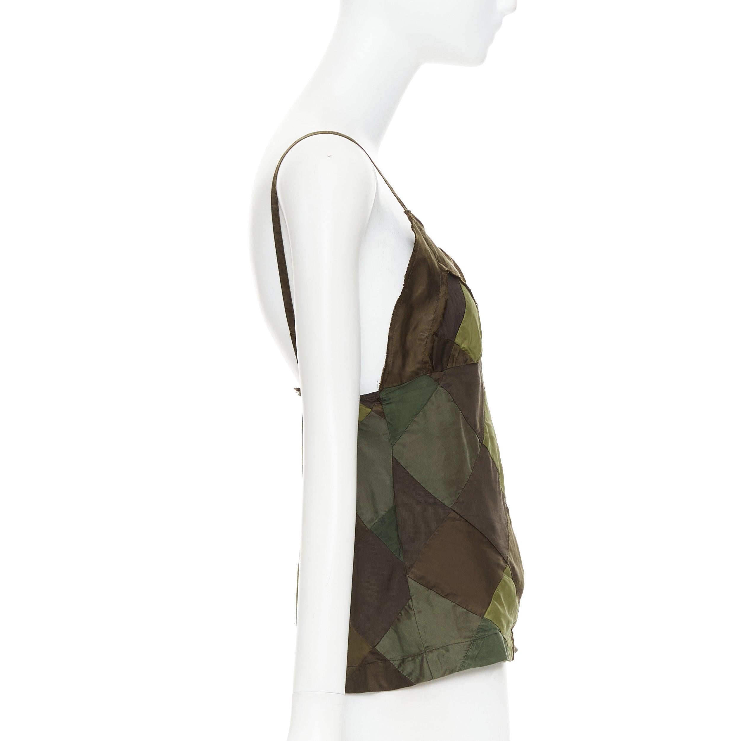 COMME DES GARCONS TRICOT 2003 green camo grid patchwork camisole tank top S In Excellent Condition For Sale In Hong Kong, NT