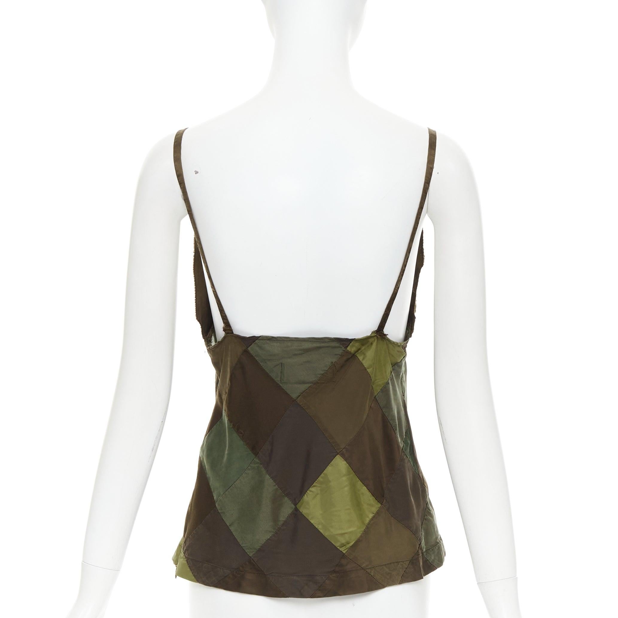 Women's COMME DES GARCONS TRICOT 2003 green camo grid patchwork camisole tank top S For Sale
