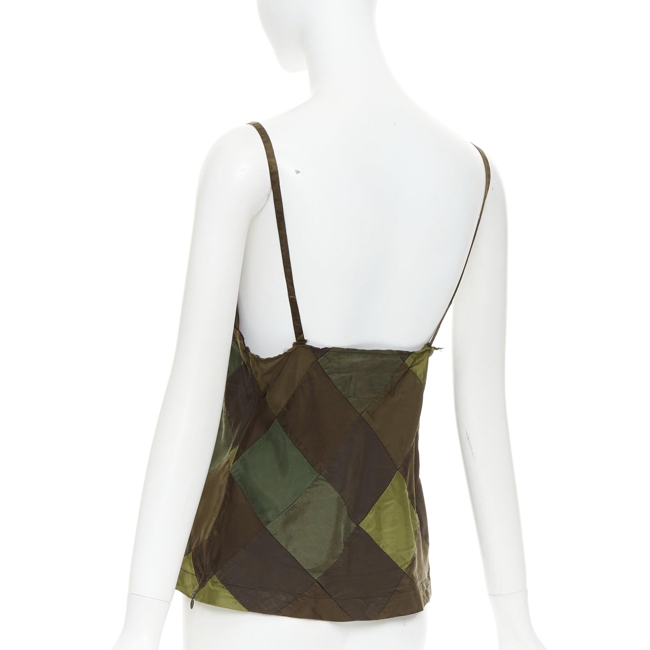 COMME DES GARCONS TRICOT 2003 green camo grid patchwork camisole tank top S For Sale 1